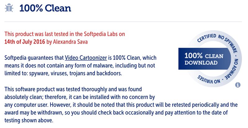 100% clean by softpedia